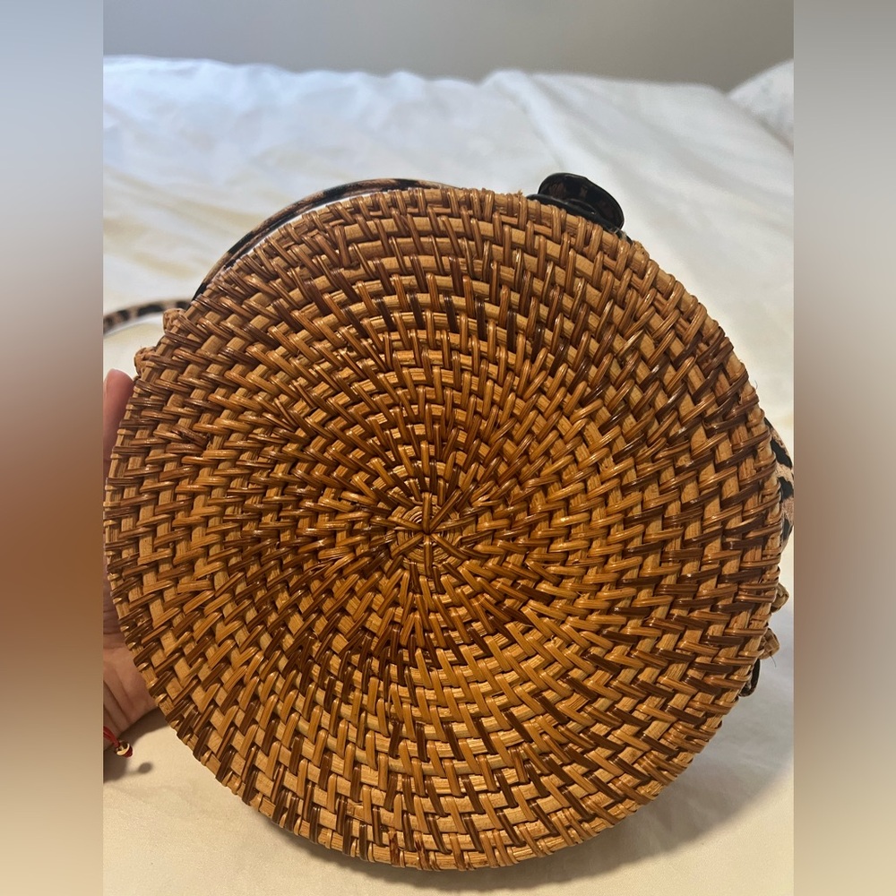 Woven side purse with cheetah leather strap